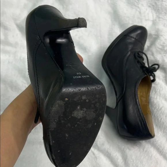 Nine West Black Leather Lace-Up Heel Oxfords 6M - Picture 8 of 8